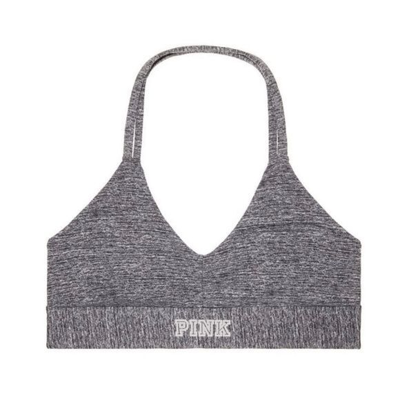 PINK Ultimate Charcoal Gray Halter Sports Bra Light Support Large - Picture 8 of 8